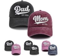 Tohheasp 2PCS Mom and Dad EST 2025 Hat, Adjustable 3D Embroidered New Parents Gifts Baseball Cap, 2026 Black and Burgundy, One Size