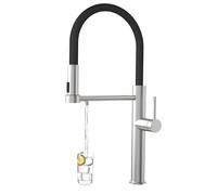 Tohlar 3 Way Kitchen Tap, Kitchen Sink Tap Mixer with Pull Out Sprayer Kitchen Sink Taps with Drinking Water Filter Outlet, Brushed Nickel Steel Single Handle Kitchen Mixer Faucet