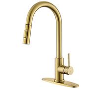Tohlar Gold Kitchen Faucets with Pull-Down Sprayer, Modern Kitchen Sink Faucet Stainless Steel Single Handle Kitchen Faucet with Deck Plate, Brushed Gold
