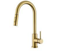 Tohlar Gold Kitchen Tap with Pull Down Sprayer, Modern Stainless Steel Single Handle Pull Out Kitchen Mixer Taps, Brushed Gold