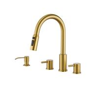 Tohlar Kitchen Sink Faucet with Soap Dispenser, Kitchen Faucet, Extendable Extension, Kitchen Faucets for 3 Hole Kitchen Sink or Washbasin, Brushed Gold