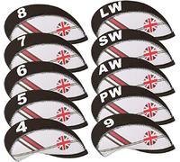 TOHMLAPE GOLF 10pcs White and Black UK Union Jack Flag Patterned Neoprene Golf Club Iron Head covers cover set Headcovers Protect Case With Large Number Tags