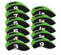 TOHMLAPE Golf 11pcs Neoprene Iron Head Covers Set Headcover With Large Numbers 3-9/AW/PW/SW/LW Fit All Brands Callaway Ping Taylormade Cobra,Black/Green