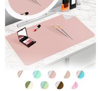 TOHONFOO Makeup Mat for Vanity to Protect Desk Top, Dual-Sided Makeup Mat, Easy to Clean Desk Pad - Waterproof and Oilproof Vanity Accessories, 31.5 x 15.7 in (Pink and Silver)
