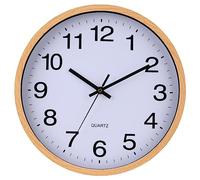 TOHOOYO Wall Clock 12 Inch Wooden Frame Glass Cover Non-Ticking Number Quartz Modern Quartz Design Decorative Bedroom Kitchen Office Classroom Light Brown