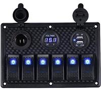 TOHUBE 6 Gang Waterproof Rocker Switch Panel 12V/24V Digital Voltage Display, Dual 5V USB Charger Socket for Car Truck Marine Boat