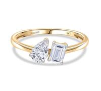 Toi et Moi Lab Grown Diamond Ring for Women, 1 Ct Certified VS E-F, Pear & Emerald Cut Diamonds, 9K Yellow Gold Ring- Size L