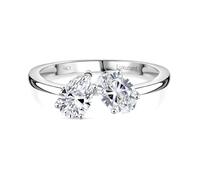 Toi et Moi Lab Grown Diamond Ring for Women, 1 Ct Certified VS G-H, Pear & Oval Cut Diamonds, 9K White Gold Ring- Size Q