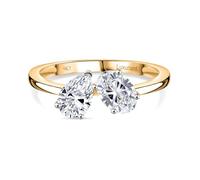 Toi et Moi Lab Grown Diamond Ring for Women, 1 Ct Certified VS G-H, Pear & Oval Cut Diamonds, 9K Yellow Gold Ring- Size V
