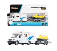 Toi-Toys Camper with Snowmobile Trailer, Metal Toy Car, Caravan & Snow Vehicle, Pull-Out Motor, Model Car from 3 Years