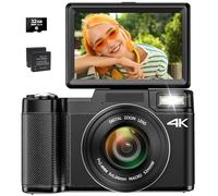 Toiauaha 4K Digital Camera for Photography, 30MP Vlogging Camera with 16X Digital Zoom, 3''180°Flip Screen, Black
