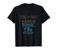 Toil by Day Tonic by Night Woodcut Work Play Design T-Shirt