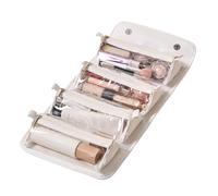 Toil Roll Up Travel Bag - Leather with Large Capacity Waterproof Cosmetic Organiser | Foldable Make Up Bag with 4 Removable Clear Compartments, Portable Hanging Bag for Accessories, White, see