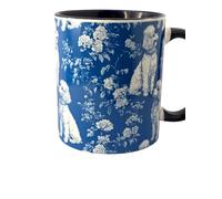 Toile De Jouy Chinoisere Poodle Dog Breed Mug. Coffee/Tea Mug. Beautiful Design on a Dark Blue Mug