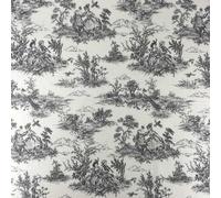 Toile De Jouy French Lovers Printed Cotton Rich Linen Vintage Look Dress, Curtain, Furnishing, Upholstery Home, Fabric Material (per Fat Quarter, Black)