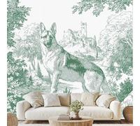 Toile De Jouy German Shepherd 3D Wallpaper Dog Animal Mural 200x140 cm Toile De Jouy Green Botanical Wall Wallpaper Non-Woven for Bedroom Living Room Peel and Stick Wall Art Qe180D