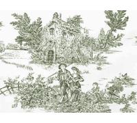 Toile de Jouy Stain-Resistant Resin-Coated Fabric | Various Available | Made in Italy | 100% Cotton | Height 180 cm | Sold by the Half Metre (Model 1 - Dark Green, 0.50 m x 1.80 m Height)