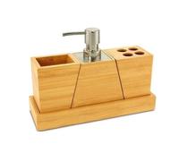 Toilet Accessory 4pc Bath Set with Soap Dispenser Tumbler Tray Bathroom toothpaste holder water tap organizer Bathroom Accessory Set 4 Piece Pack Curvy Natural