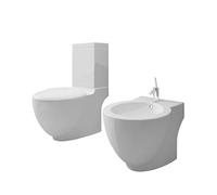 Toilet and Bidet Set White Ceramic Standing Toilet with Cistern and Soft-Close Seat, 3/6 Litre Two-Flush, Rear Drain Sanitary Bathroom Guest Bathroom Renovation, Hygiene and Comfort