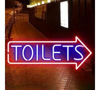 Toilet Arrow Neon LED Sign, Restroom WC Entrance Indicator Neon Lights, Wall Hanging Luminous Signboard Night Lights, for Bar Mall Hotel Restroom Wall Hanging Light Up Sign Decor Right