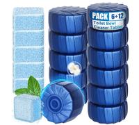 Toilet Blocks for Cisterns, 12PCS Triple Effect Toilet Cleaner with 6PCS Toilet Tank Cleaners Tablets with Bleach, Toilet Bowl Cleaner Tablets Drop in Tank for Deodorizing & Descaling