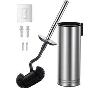 Toilet Bowl Brush Holder Set: Stainless Steel Bathroom Accessory Toilet Cleaner Scrubber - Silver