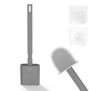 Toilet Brush, 1 Pack Bathroom Silicone Toilet Brushes and Holder Sets with No-Slip Long Plastic Handle and Soft Flexible Bristles, Toilet Brushes with holders and Base for Anti-drip (Grey)