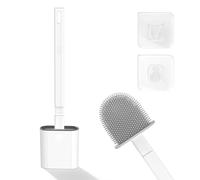 Toilet Brush, 1 Pack Bathroom Silicone Toilet Brushes and Holder Sets with No-Slip Long Plastic Handle and Soft Flexible Bristles, Toilet Brushes with holders and Base for Anti-drip (White)