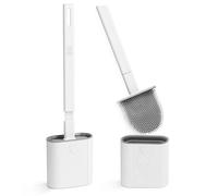 Toilet Brush 2 Pack Bathroom Silicone Toilet Brushes and Holder Sets with NoSlip Long Plastic Handle and Soft Flexible Bristles Toilet Brushes wi