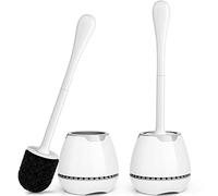 Toilet Brush 2 Pack, Toilet Bowl Brush with Ventilated Holder and Ergonomic Long Handle, Durable Bristles Toilet Scrubber Set for Bathroom Cleaning(White)