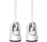 Toilet Brush, 2 Pack Toilet Brush and Holder Set with Durable Curved BristlesToilet Scrubber, Toilet Bowl Brush with Extra Long Handle,Toilet Cleaner with Caddy for Bathroom Deep Cleaning (2, White)