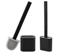 Toilet Brush, 2 Packs Silicone Toilet Brushes with Holder Flexible Bristles Easy to Clean Anti-drip Bathroom Toilet Brush Set (Black)