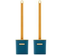 Toilet Brush 2 PCS Silicone Toilet Brushes & Holders Anti-Drip Wall-Mounted TPR Loo Brush and Holder Set Toilet Scrubber with No-Slip Long Plastic Handle for Bathroom (Blue)