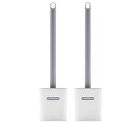 Toilet Brush 2 PCS Silicone Toilet Brushes & Holders Anti-Drip Wall-Mounted TPR Loo Brush and Holder Set Toilet Scrubber with No-Slip Long Plastic Handle for Bathroom (White)