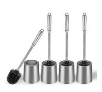 Toilet Brush and Holder 4 Pack with Long Handle - Non-Slip Grip Toilet Bowl Brush Set for Deep Cleaning Bathroom, Toilet Scrubber- Gray