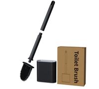 Toilet Brush and Holder, Silicone Toilet Brush, Flat Self-Cleaning Toilet Brush with Quick Drying Bracket, Leaning on the Ground or Wall Mounted, Innovative and Antibacterial, Black