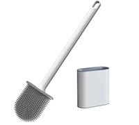 Toilet Brush,Bathroom Silicone Toilet Brush With Holder Wall Mounted,with No-Slip Long Handle,Drying,Professional Deep Cleaning toilet brushes for bathroom (white)