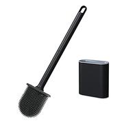 Toilet Brush,Bathroom Silicone Toilet Brush,With Holder Wall Mounted,with No-Slip Long Handle,Drying,Professional Deep Cleaning toilet brushes for bathroom (black)