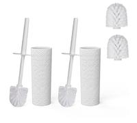 Toilet Brush & Holder - 2 PCS Plastic Toilet Brush Set - White Toilet Cleaner Brush with 4 Brush Head Replacement - Loo Brush & Holder - Keep Your Bathroom Clean