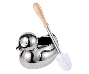 Toilet Brush Holder Set - Ceramic Silver Toilet Scrubber Brush with Duck Base, Bathroom Cleaning Brush, 7.5" Cute Toilet Brush Organizer, Home Decor& Easy Wipe Clean