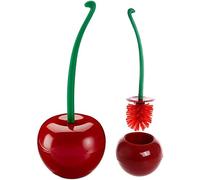 Toilet Brush Set Creative Cherry Shape Toilet Brush with Holder and Long Handle Hideaway Compact Lavatory Brush Household Bathroom Tool Deep Cleaning Bristle (Red)