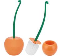 Toilet Brush Set Creative Cherry Shape Toilet Brush with Holder and Long Handle Hideaway Compact Lavatory Brush Household Bathroom Tool Deep Cleaning Bristle (Orange)