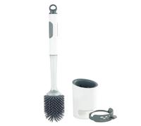 Toilet Brush Set with Cleaning Agent Dispenser 2-in-1, Refillable, with Silicone Brush Head, Wall Mounting without Drilling, Diameter 10.5 x 45 cm, White