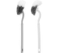 Toilet Brush Set with Long Handles, 2-Pack Curved Head Stiff Bristles for Under Rim Cleaning, White and Grey