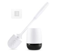 Toilet Brush, Toilet Bowl Brush and Holder Set for Bathroom, Toilet Cleaning Scrubber Brush for Bathroom for Deep Cleaning with Stiff Plastic Bristle, Ventilated Holder, Wall Mount Hook (White Head)