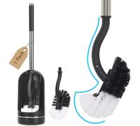 Toilet Brush, Toilet Brushes with Holders, Curved Toilet Brush with Edge Cleaner, Stainless Steel & Plastic Handle, Loo Brush Replacement Heads, Bathroom Cleaning Brush (1, Black)