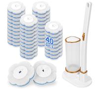Toilet Brush with 40 Refills,Toilet Cleaner Brush & Holder Set Long Handle Toilets Cleaning Wand Kit Bathroom Cleaning System for Bathroom Sink Bathtub & Floor(Cleaning brush + 40 Brush heads)