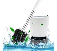 Toilet Brush with Drainage Holder Set,Flex Silicone Anti-Clog Anti-Drip Brush Head, White/Grey Colour with Stainless Steel Handle, 2-Pack