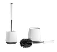 Toilet Brush with Drainage Holder Set,Flex Silicone Anti-Clog Anti-Drip Brush Head, White/Grey Colour with Stainless Steel Handle, 2-Pack