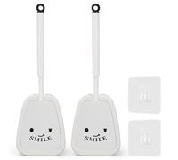 Toilet Brush with Holder, Funny 2-Pack Novelty Bathroom Set with Smile Design - Includes 2 Stickers for Flexible Wall or Floor Placement, White